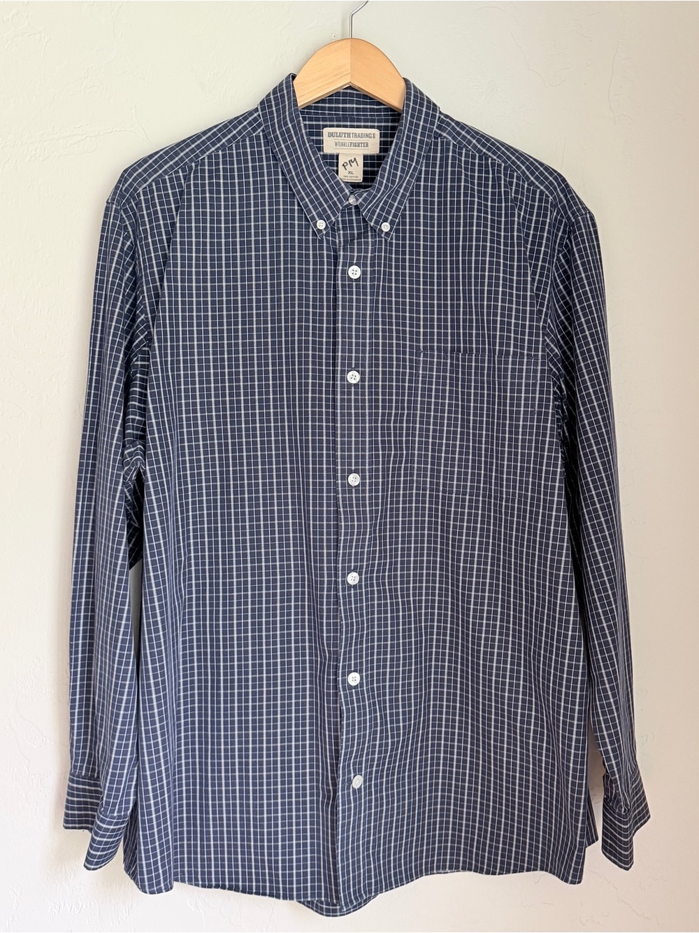 Duluth Trading Co Men's Wrinkle Fighter Navy Windowpane Button-Down Shirt Sz. XL